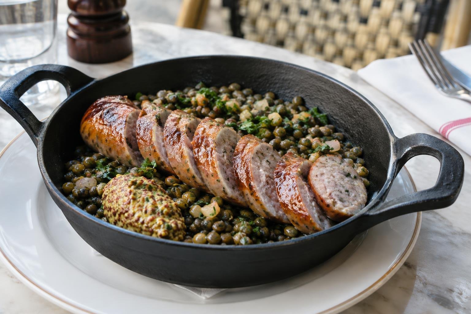 Longeole sausage with lentils